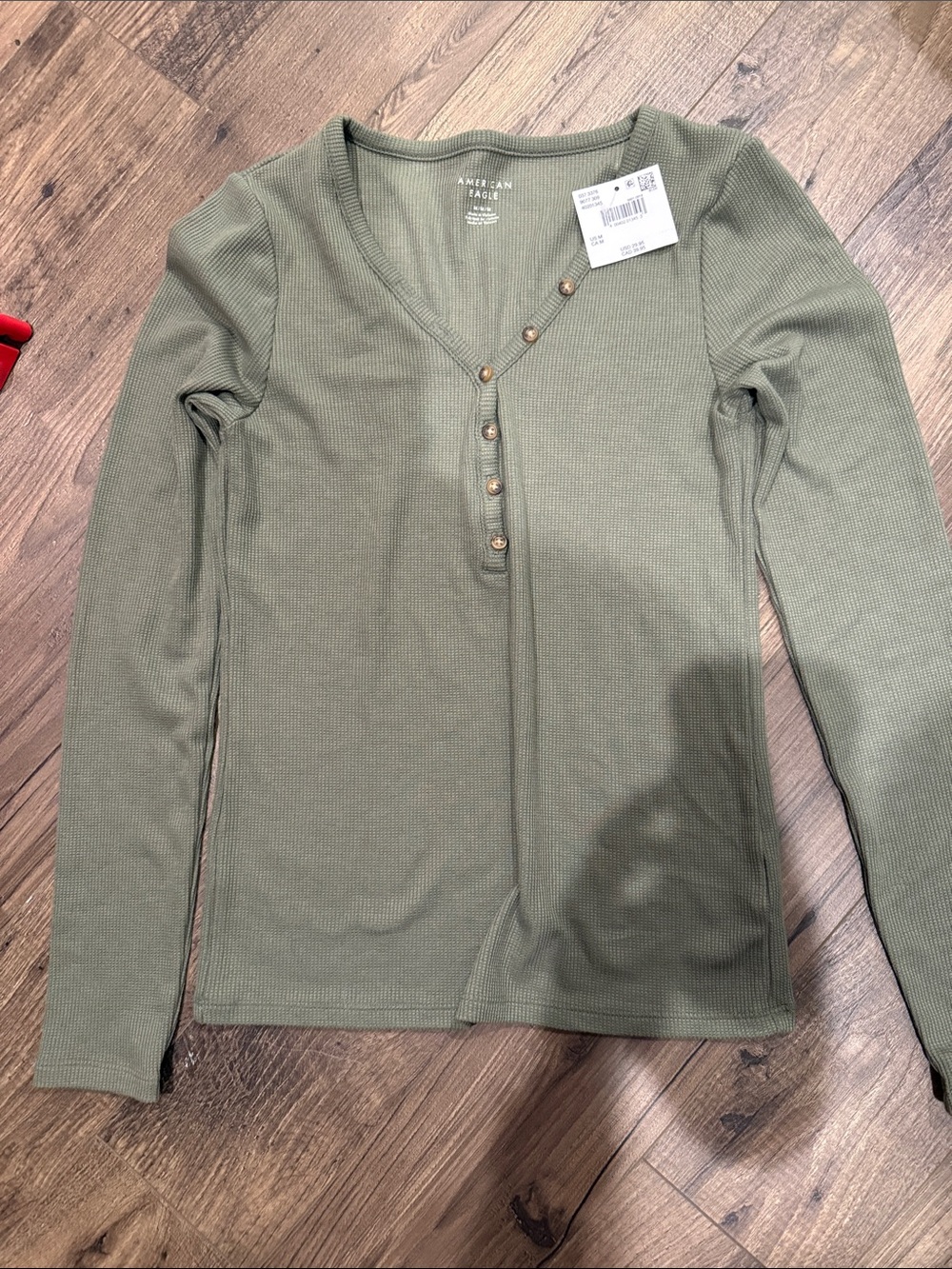 American Eagle Outfitters Olive Waffle Knit Henley